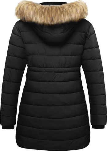 wantdo Women's Plus Size Winter Jacket Warm Long Puffer Coat Quilted Parka Jacket with Removable Fur Hood in Saudi Arabia