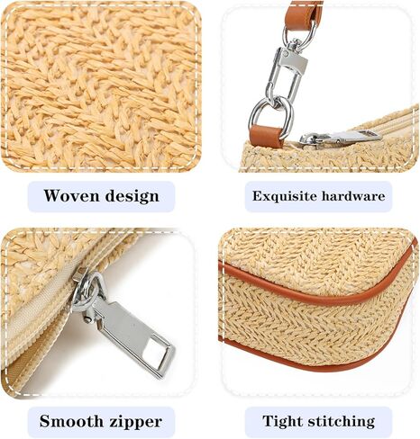WOG2008 المحافظ القش الصغيرة للنساء الصيف المنسوجة محفظة الخوص حقيبة يد حقيبة الشاطئ الروطان in Kuwait