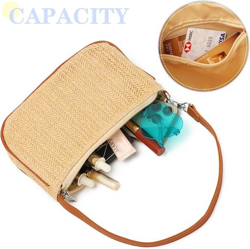 WOG2008 المحافظ القش الصغيرة للنساء الصيف المنسوجة محفظة الخوص حقيبة يد حقيبة الشاطئ الروطان in Kuwait