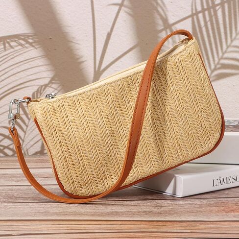 WOG2008 المحافظ القش الصغيرة للنساء الصيف المنسوجة محفظة الخوص حقيبة يد حقيبة الشاطئ الروطان in Kuwait