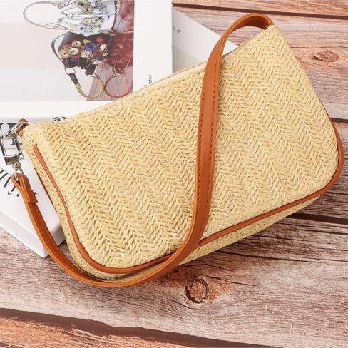 WOG2008 المحافظ القش الصغيرة للنساء الصيف المنسوجة محفظة الخوص حقيبة يد حقيبة الشاطئ الروطان in Kuwait