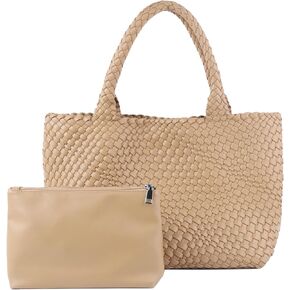 DARBUT Woven Tote Bag for Women,Fashion Top Handle Shoulder Bag Vegan Leather Shopper Bag Large Travel Tote Bag with Purse
