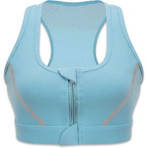 Cordaw Sports Bras with Zipper Front Medium High Impact Support Strappy Back Workout Bra Tops
