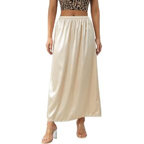 Liangchengmei Women's Satin Half Slip Lace Long Underskirt Elastic Waist Long Slips for Under Dresses Extender Underskirt in Saudi Arabia