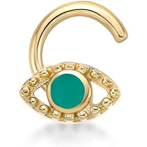 Lavari Jewelers 20 Gauge Enamel Evil Eye Curved Screw Nose Ring for Women or Men in 10k Yellow Gold Unisex Stud Nose Ring Hypoallergenic 20G Body Piercing