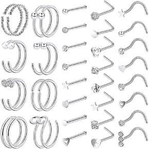 ZGWAUYYDS 40 PCS 20G Nose Rings for Women Nose Piercings Jewelry Nose Rings Hoops Nose Studs Screw for Women (style 1) in Saudi Arabia