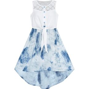 Sunny Fashion Girls Dress Chiffon Floral High-Low Tie Waist Party Princess