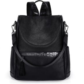UTO Backpack Purse for Women Genuine Leather Ladies Fashion Convertible Travel Shoulder Bag with Tassel Black in Saudi Arabia