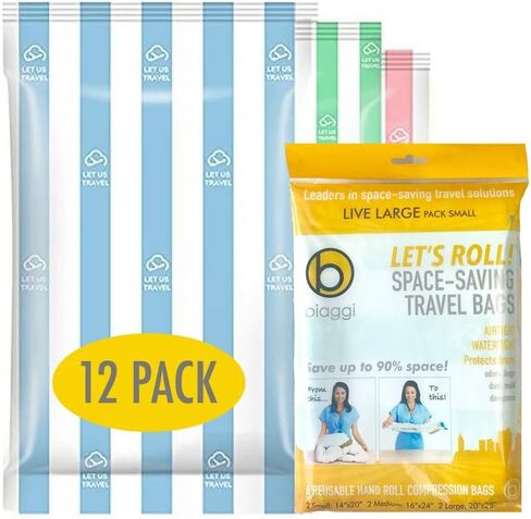 12 عبوة من مكعبات التعبئة المضغوطة للسفر من بياجي - حقائب موفرة للمساحة مقاومة للماء | خفيفة الوزن ومتينة | ضغط قابل للطي لتعبئة الملابس ومستلزمات السفر بكفاءة in Kuwait