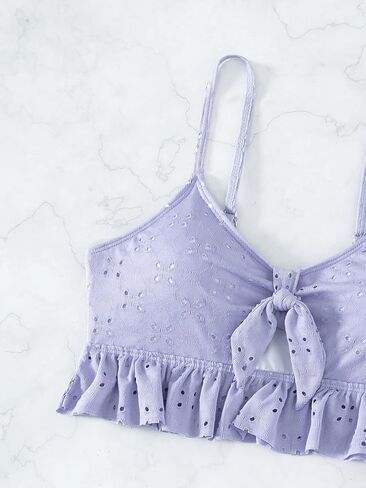 بدلة استحمام للسيدات من SweatyRocks مكونة من 3 قطع برباط أمامي وحاشية مكشكشة عالية القطع بيكيني تانكيني مع تنورة الشاطئ in Kuwait