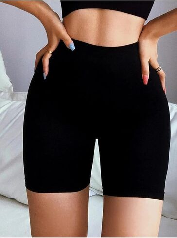 wossi Black Biker Short Leggings، طماق راكبي الدراجات النارية النسائية، شورت رياضي رياضي متوسط ​​الخصر للتمرين in Saudi Arabia