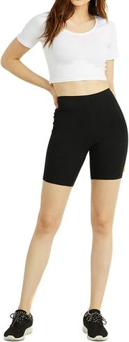 wossi Black Biker Short Leggings، طماق راكبي الدراجات النارية النسائية، شورت رياضي رياضي متوسط ​​الخصر للتمرين in Saudi Arabia