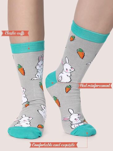 6 Pairs Adult Easter Socks Cute Cartoon Rabbit Carrot Easter Egg Chick Pattern Socks Novelty Casual Fun Cotton Crew Socks for Women Men Easter Costume Gifts, Bright Color, One size in Kuwait