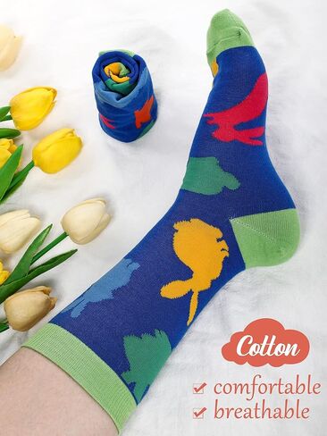 6 Pairs Adult Easter Socks Cute Cartoon Rabbit Carrot Easter Egg Chick Pattern Socks Novelty Casual Fun Cotton Crew Socks for Women Men Easter Costume Gifts, Bright Color, One size in Kuwait