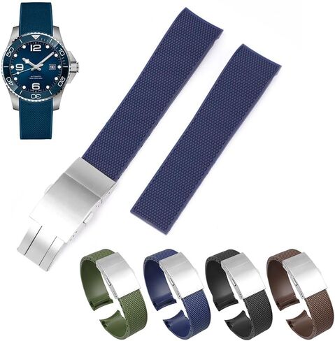 21mm Curved End Rubber Band For Longines HydroConquest 41mm/43mm Case, Replacement Watch Bands With Buckle For Longines HydroConquest - Multiple Colors in Saudi Arabia