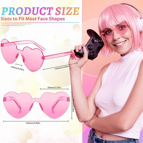 RTBOFY 10 PCS Heart Sunglasses for Fashion Party, Rimless Heart Shaped Sunglasses for Women Party Favor Halloween Sunglasses in Kuwait