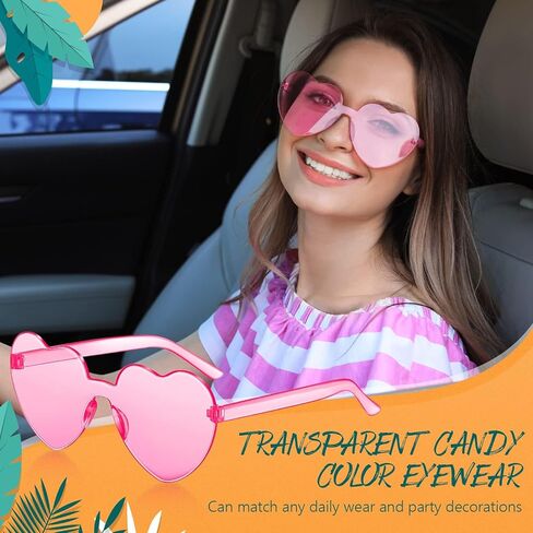 RTBOFY 10 PCS Heart Sunglasses for Fashion Party, Rimless Heart Shaped Sunglasses for Women Party Favor Halloween Sunglasses in Kuwait