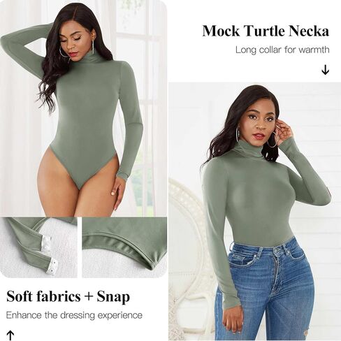 RURNVAY Women's Bodysuits Long Sleeve Multicolor Body Suit High-Neck Lingerie in Saudi Arabia