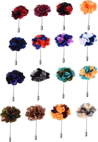 فانريل 16 قطعة من دبابيس طية صدر السترة للرجال مصنوعة يدويا من الساتان لبدلة الزفاف والعريس مع صندوق, ساتان ميتال in Kuwait