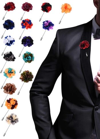 فانريل 16 قطعة من دبابيس طية صدر السترة للرجال مصنوعة يدويا من الساتان لبدلة الزفاف والعريس مع صندوق, ساتان ميتال in Kuwait