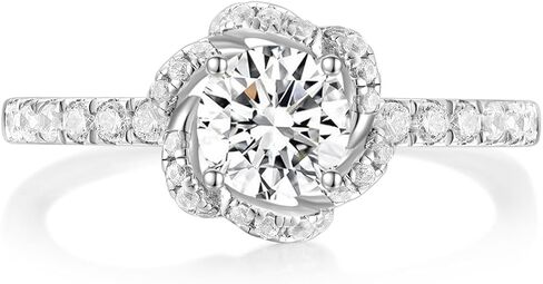 Mameloly 0.8CT 925 خواتم خطوبة من الفضة الاسترليني للنساء قطع دائرية من الزهور نصف الخلود مكعب زركونيا هالو تشيكوسلوفاكيا خواتم وعد بفرقة الزفاف لحجمها 4-10 in Kuwait