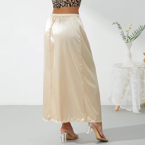 Liangchengmei Women's Satin Half Slip Lace Long Underskirt Elastic Waist Long Slips for Under Dresses Extender Underskirt in Saudi Arabia