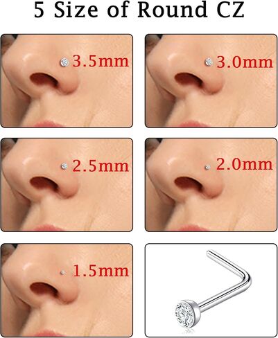 Akeoqi 15PCS G23 Titanium Nose Studs Ring L-Shaped Round CZ Ball Opal Star Heart Nostril Body Piercings Jewelry Set for Women Men Silver Gold Tone 20G 1.5mm 2mm 2.5mm 3mm 3.5mm in Saudi Arabia