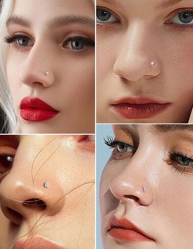 Akeoqi 15PCS G23 Titanium Nose Studs Ring L-Shaped Round CZ Ball Opal Star Heart Nostril Body Piercings Jewelry Set for Women Men Silver Gold Tone 20G 1.5mm 2mm 2.5mm 3mm 3.5mm in Saudi Arabia