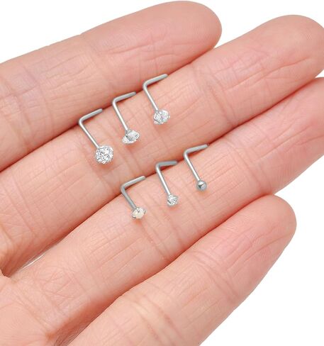 Akeoqi 15PCS G23 Titanium Nose Studs Ring L-Shaped Round CZ Ball Opal Star Heart Nostril Body Piercings Jewelry Set for Women Men Silver Gold Tone 20G 1.5mm 2mm 2.5mm 3mm 3.5mm in Saudi Arabia