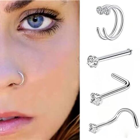 ZGWAUYYDS 40 PCS 20G Nose Rings for Women Nose Piercings Jewelry Nose Rings Hoops Nose Studs Screw for Women (style 1) in Saudi Arabia