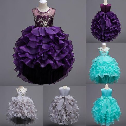 Flower Girl Princess Tutu Dress Wedding Bridesmaid Vintage Ruffle Lace Pageant Party Formal Trailing Communion Gown in Kuwait