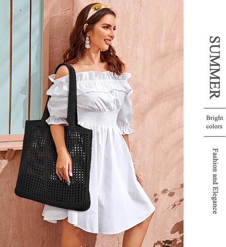 حقيبة يد كروشيه، حقيبة شاطئ شبكية محبوكة، حقيبة كتف جمالية كبيرة، حقائب يد مجوفة، حقيبة هوبو للنساء للصيف in Kuwait