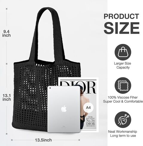 حقيبة يد كروشيه، حقيبة شاطئ شبكية محبوكة، حقيبة كتف جمالية كبيرة، حقائب يد مجوفة، حقيبة هوبو للنساء للصيف in Kuwait