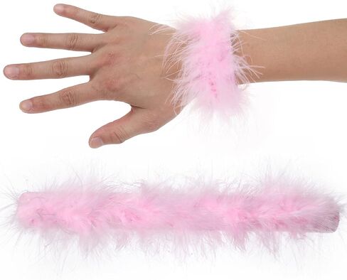 Caiyao 2Pcs Women Feather Wrist Cuffs Furry Slap Bracelets for Women Snap Cuff Bangle White Pink Black Feather Cuffs Slap Wristbands Party Decoration Accessory in Saudi Arabia