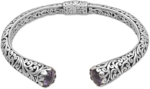 NOVICA Amethyst .925 Sterling Silver Cuff Hinged Balinese Bracelet 'Spiral Engagement' in Saudi Arabia