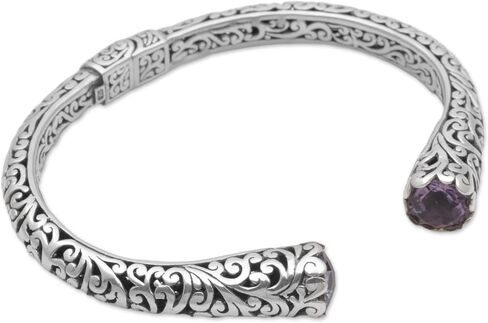 NOVICA Amethyst .925 Sterling Silver Cuff Hinged Balinese Bracelet 'Spiral Engagement' in Saudi Arabia