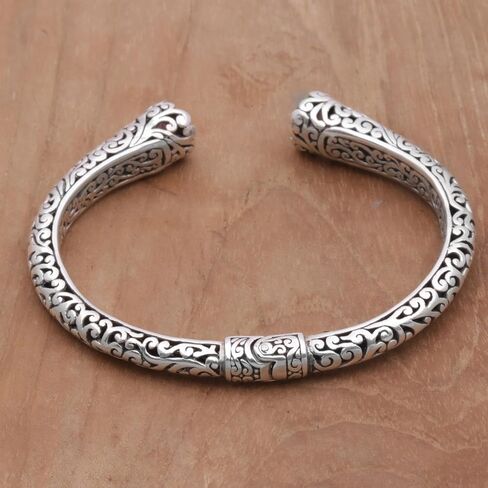 NOVICA Amethyst .925 Sterling Silver Cuff Hinged Balinese Bracelet 'Spiral Engagement' in Saudi Arabia