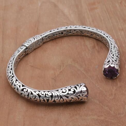 NOVICA Amethyst .925 Sterling Silver Cuff Hinged Balinese Bracelet 'Spiral Engagement' in Saudi Arabia