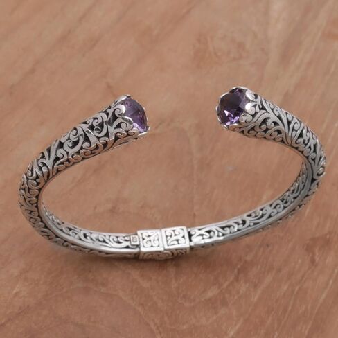 NOVICA Amethyst .925 Sterling Silver Cuff Hinged Balinese Bracelet 'Spiral Engagement' in Saudi Arabia