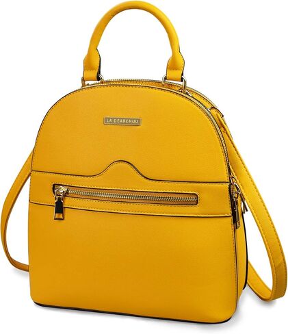 LA DEARCHUU Backpack Purse for Women Casual Shoulder Bag Double Zipper Adjustable Strap Leather Backpack purse for ladies Yellow in Saudi Arabia