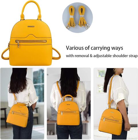 LA DEARCHUU Backpack Purse for Women Casual Shoulder Bag Double Zipper Adjustable Strap Leather Backpack purse for ladies Yellow in Saudi Arabia