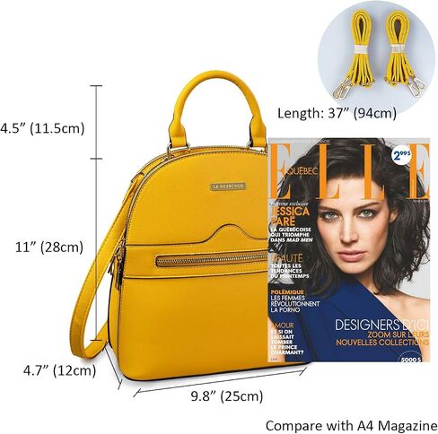 LA DEARCHUU Backpack Purse for Women Casual Shoulder Bag Double Zipper Adjustable Strap Leather Backpack purse for ladies Yellow in Saudi Arabia