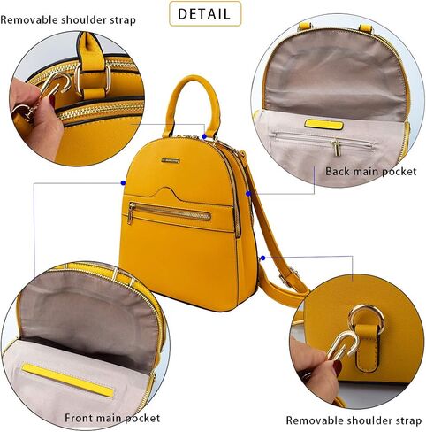 LA DEARCHUU Backpack Purse for Women Casual Shoulder Bag Double Zipper Adjustable Strap Leather Backpack purse for ladies Yellow in Saudi Arabia