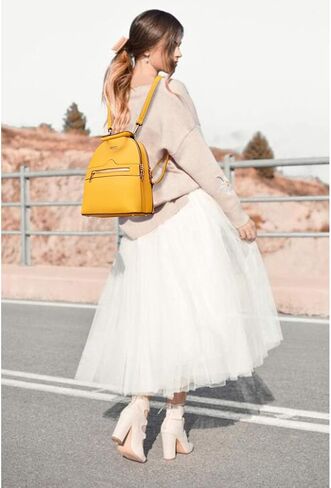 LA DEARCHUU Backpack Purse for Women Casual Shoulder Bag Double Zipper Adjustable Strap Leather Backpack purse for ladies Yellow in Saudi Arabia