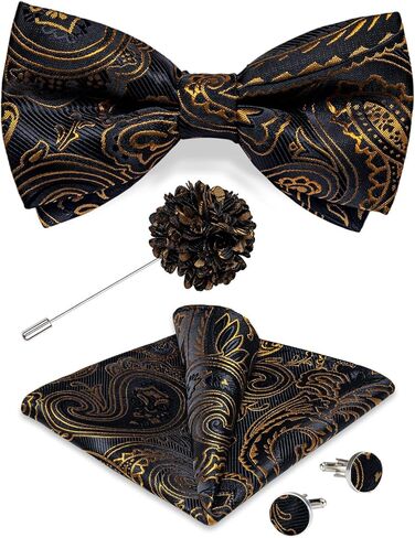 DiBanGu Silk Bow Ties for Men Paisley Pre-tied Bowtie and Pocket Square Cufflinks Lapel Pin Set Wedding Party in Saudi Arabia