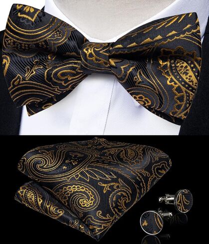DiBanGu Silk Bow Ties for Men Paisley Pre-tied Bowtie and Pocket Square Cufflinks Lapel Pin Set Wedding Party in Saudi Arabia