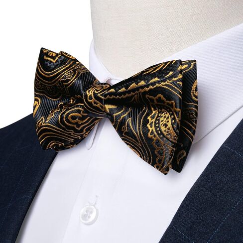 DiBanGu Silk Bow Ties for Men Paisley Pre-tied Bowtie and Pocket Square Cufflinks Lapel Pin Set Wedding Party in Saudi Arabia