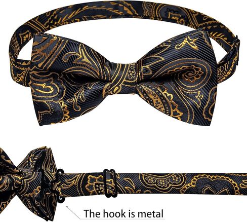 DiBanGu Silk Bow Ties for Men Paisley Pre-tied Bowtie and Pocket Square Cufflinks Lapel Pin Set Wedding Party in Saudi Arabia