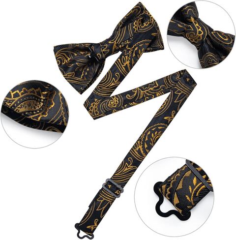 DiBanGu Silk Bow Ties for Men Paisley Pre-tied Bowtie and Pocket Square Cufflinks Lapel Pin Set Wedding Party in Saudi Arabia