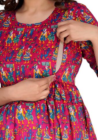 Jikonet Women's Maternity White Kurti for Women with Breastfeeding Dress with Floral Maxi Maternity Dress (Indian Dresses) in Saudi Arabia